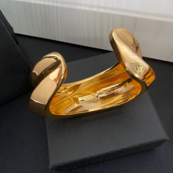 Authentic YSL Saint Laurent Statement Gold Cuff Bracelet - Bold & Chic - Picture 8 of 9